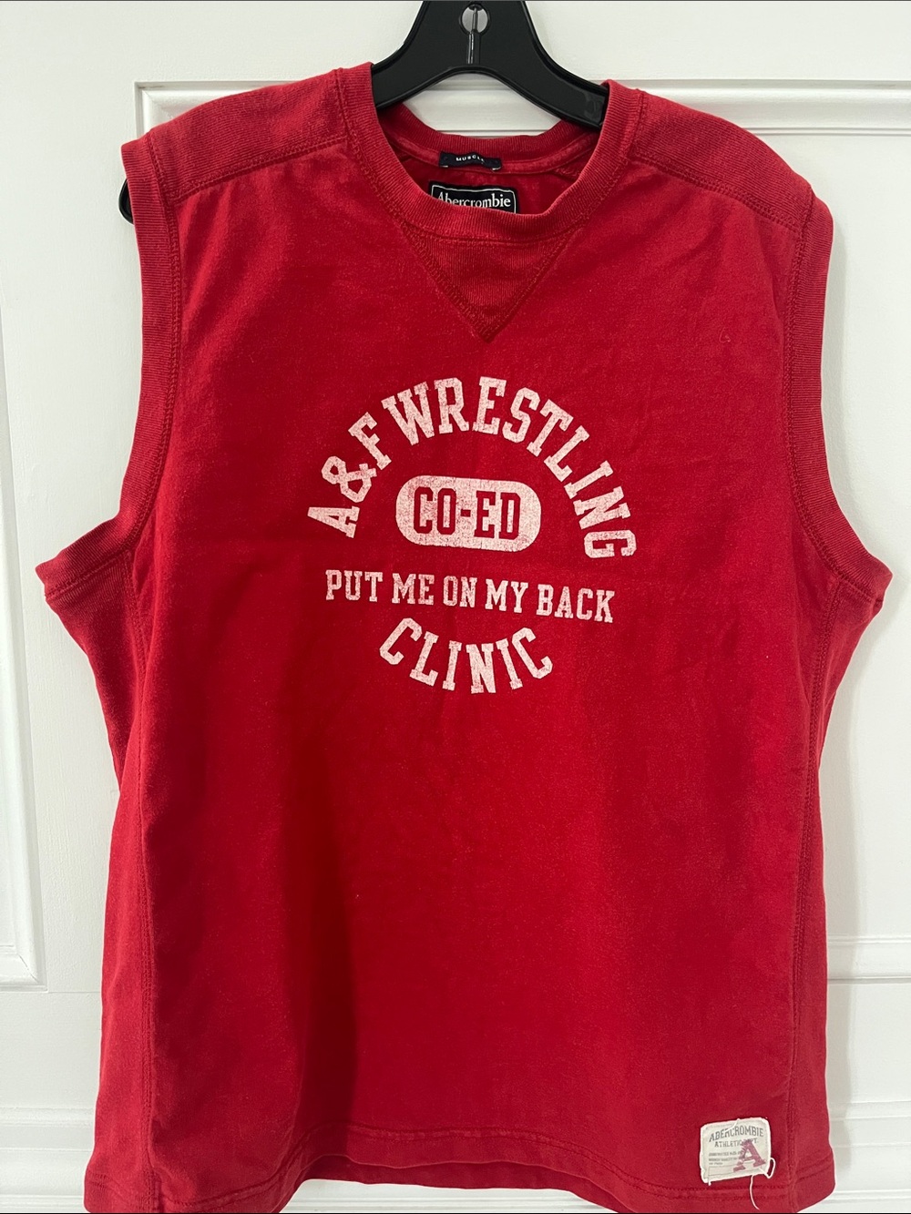 Abercrombie & Fitch Vintage Red Sleeveless Graphic Muscle Tank with White Print